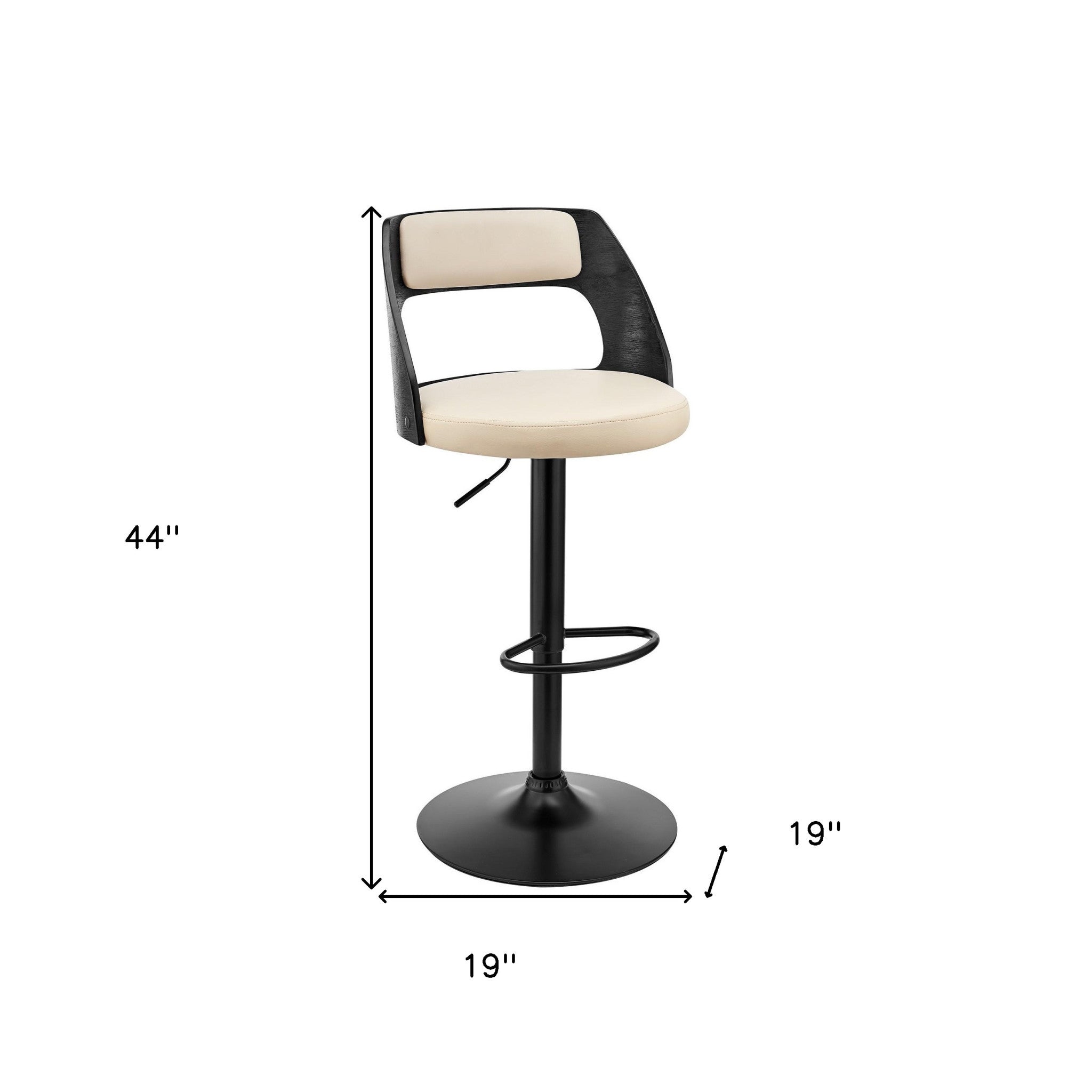 Cream Upholstered Black Base Adjustable Swivel Bar Stool