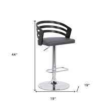 Gray Faux Leather Black Wood and Chrome Adjustable Swivel Bar Stool