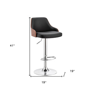 Black Faux Leather Adjustable Modern Bar Stool