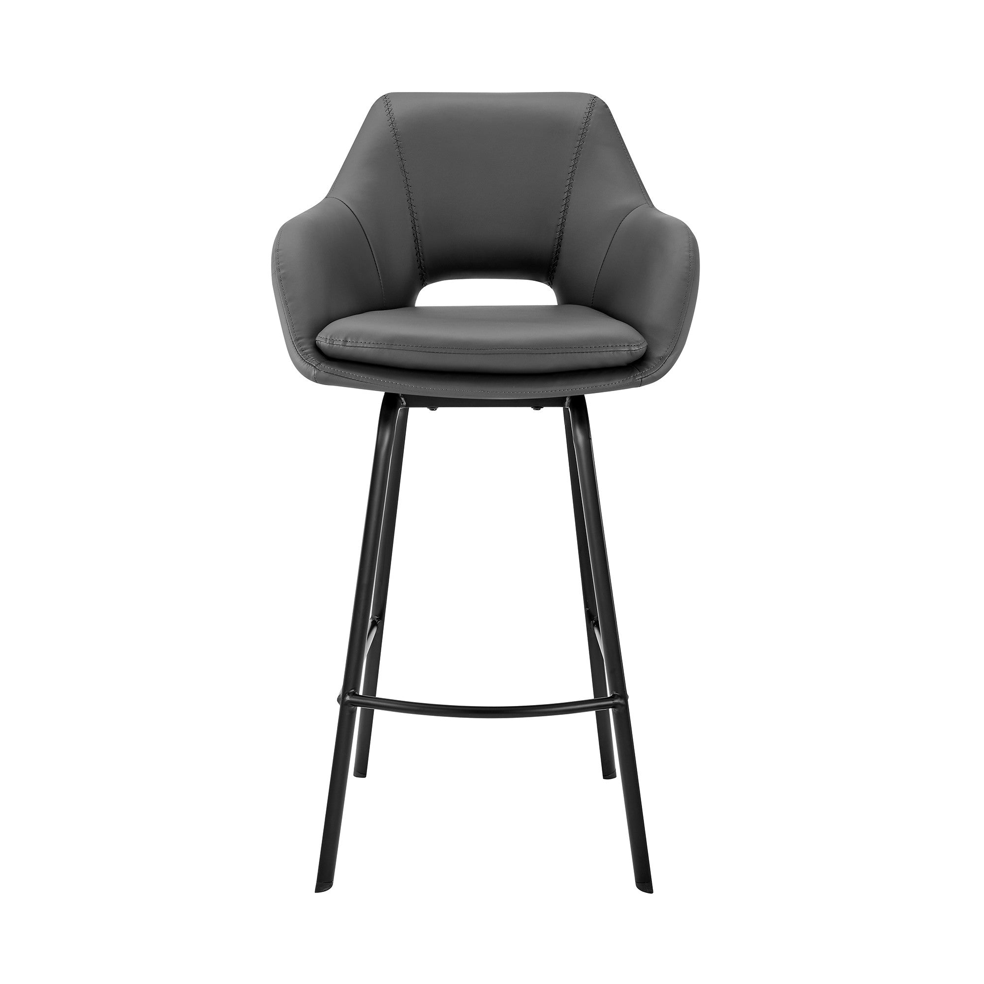26" Gray on Black Faux Leather Comfy Swivel Counter Stool