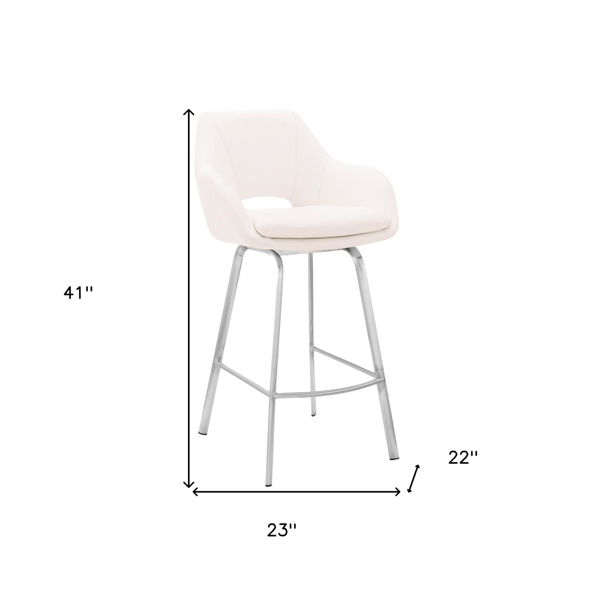 30" White Faux Leather and Stainless Steel Bar Stool
