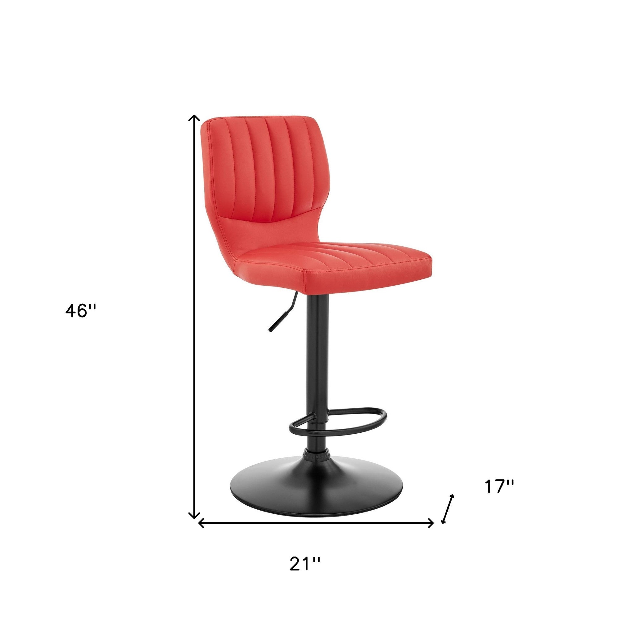 Red Faux Leather Textured Adjustable Bar Stool