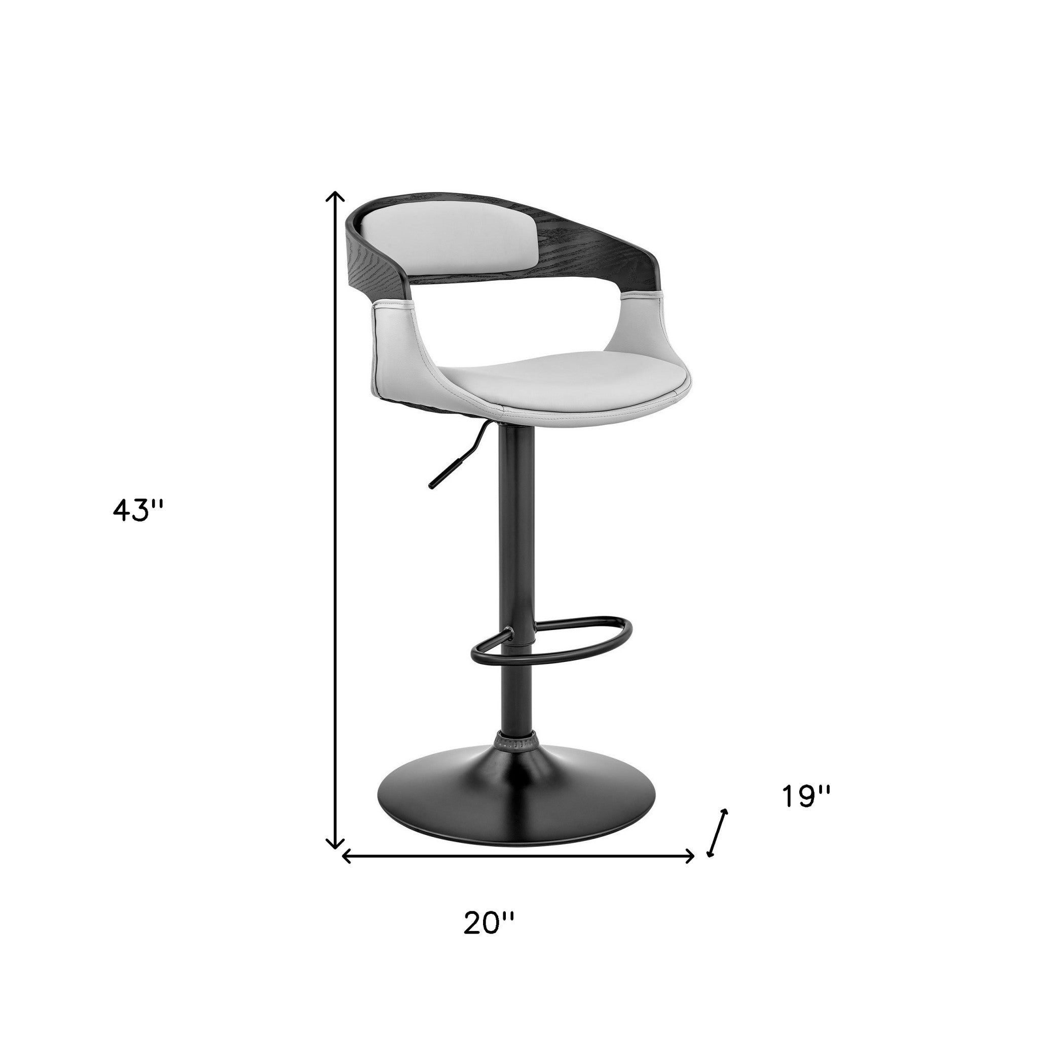 Gray Modern Upholstered & Black Base Bar Stool