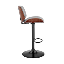 可調節灰色人造皮革黑鋼和胡桃木吧凳