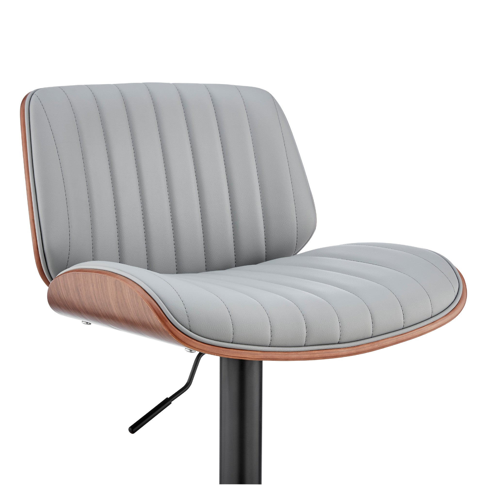 可調節灰色人造皮革黑鋼和胡桃木吧凳