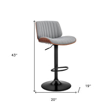 可調節灰色人造皮革黑鋼和胡桃木吧凳