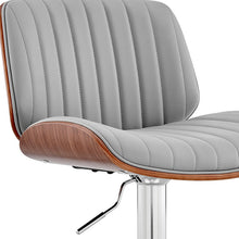 Adjustable Gray Faux Leather Chrome and Walnut Bar Stool