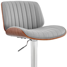 Adjustable Gray Faux Leather Chrome and Walnut Bar Stool