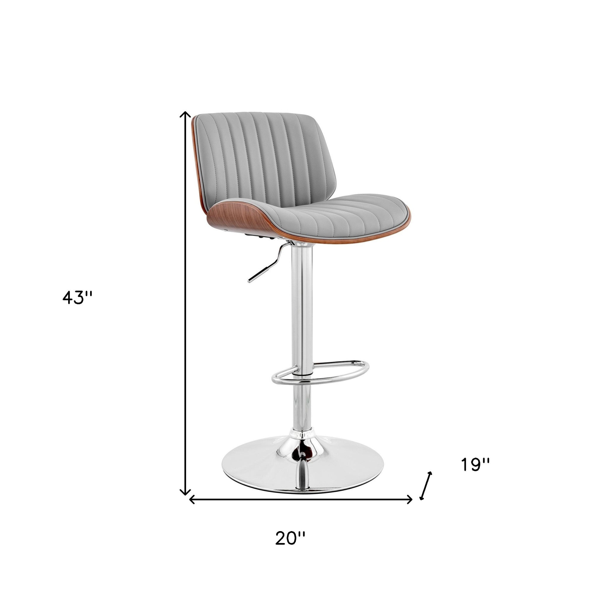 Adjustable Gray Faux Leather Chrome and Walnut Bar Stool