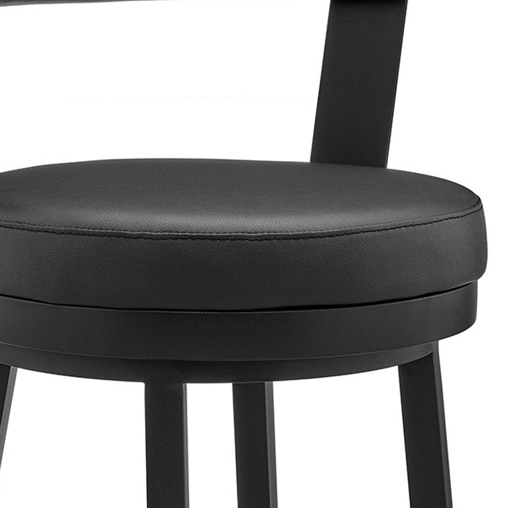 26" Chic Black Faux Leather with Black Finish Swivel Bar Stool