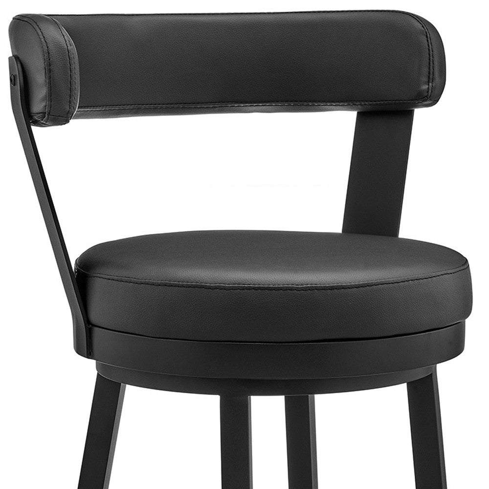 26" Chic Black Faux Leather with Black Finish Swivel Bar Stool