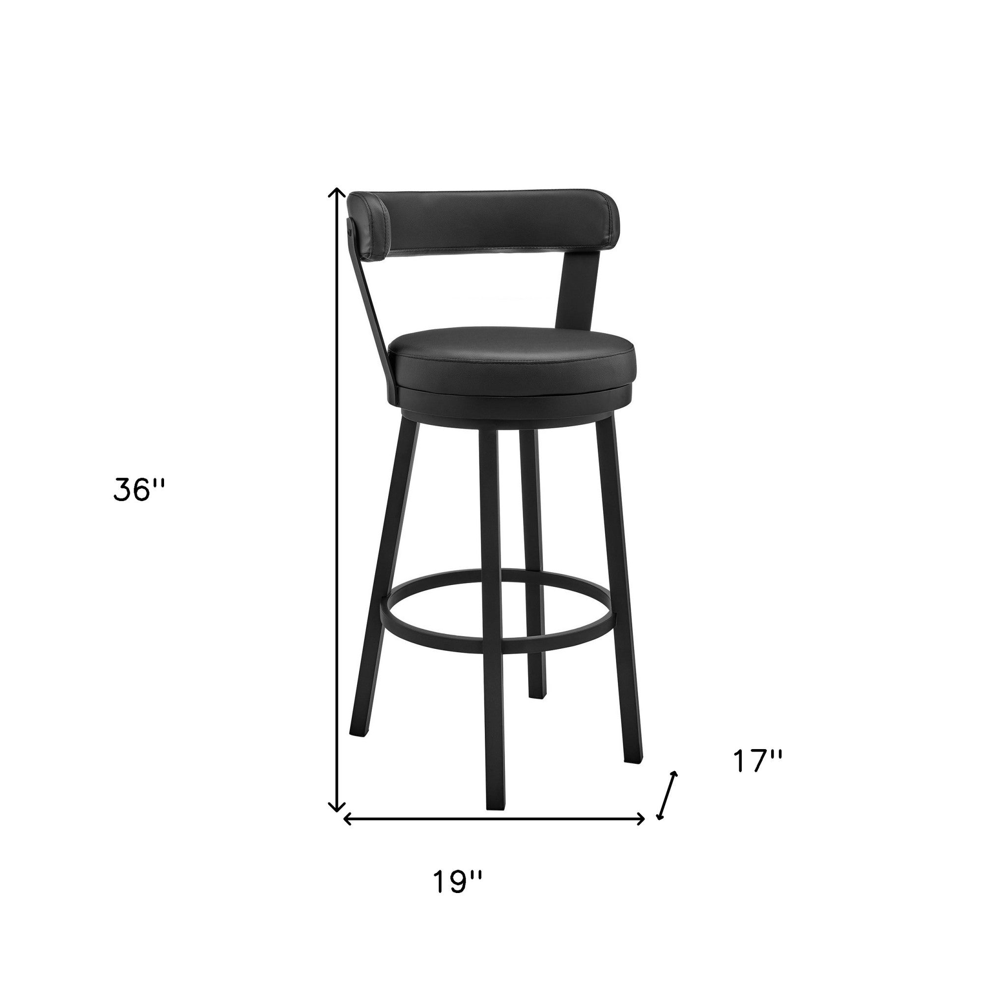 26" Chic Black Faux Leather with Black Finish Swivel Bar Stool