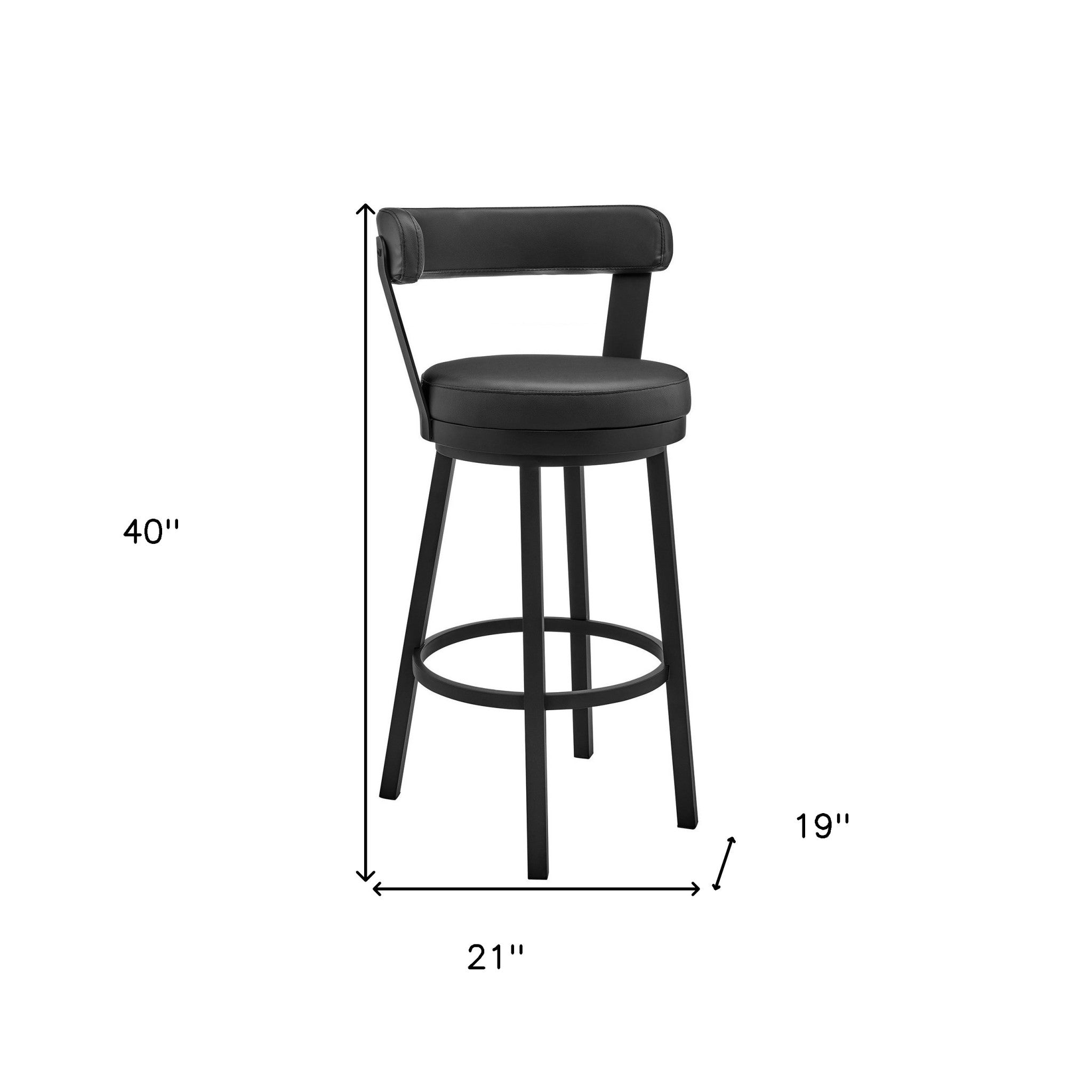 30" Chic Black Faux Leather with Black Finish Swivel Bar Stool