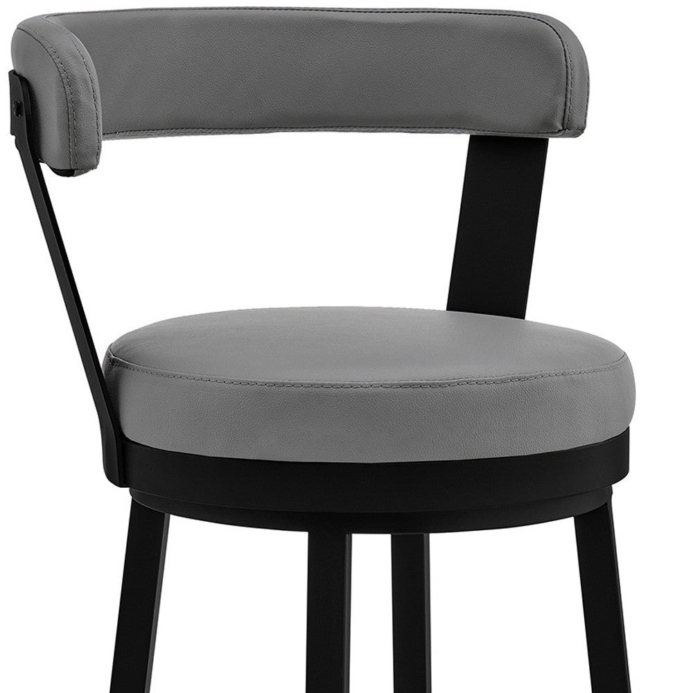 26" Chic Grey Faux Leather with Black Finish Swivel Bar Stool