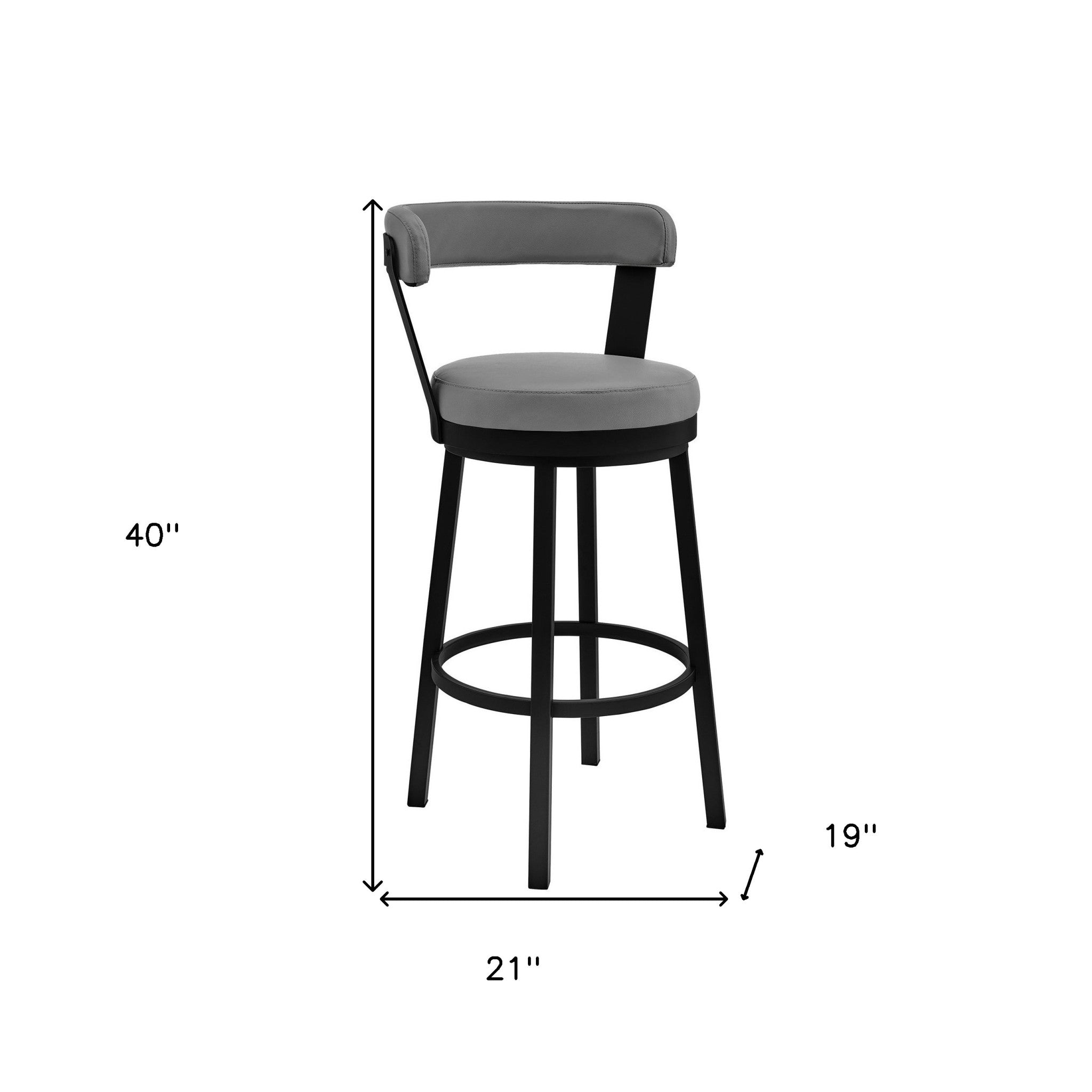 30" Chic Grey Faux Leather with Black Finish Swivel Bar Stool