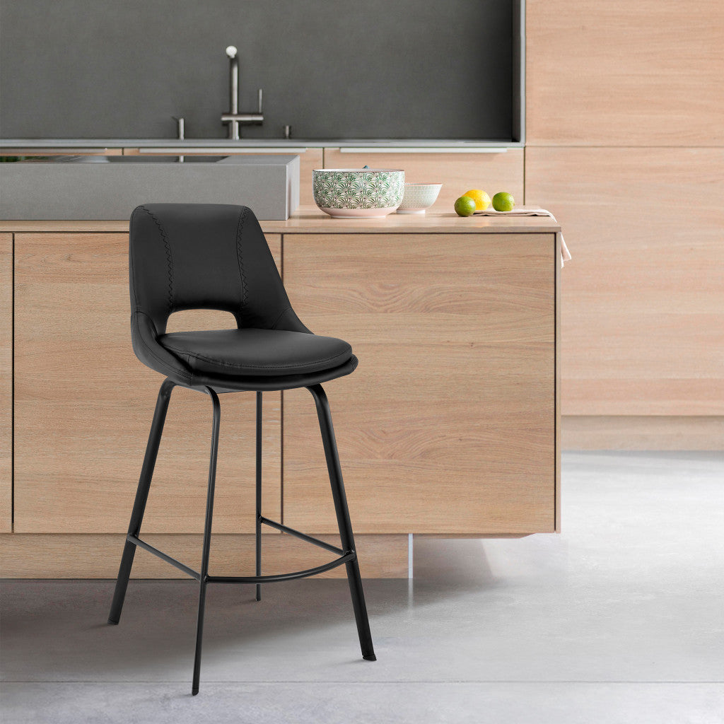 30 英寸優雅黑色人造皮革和黑色金屬無扶手旋轉吧凳