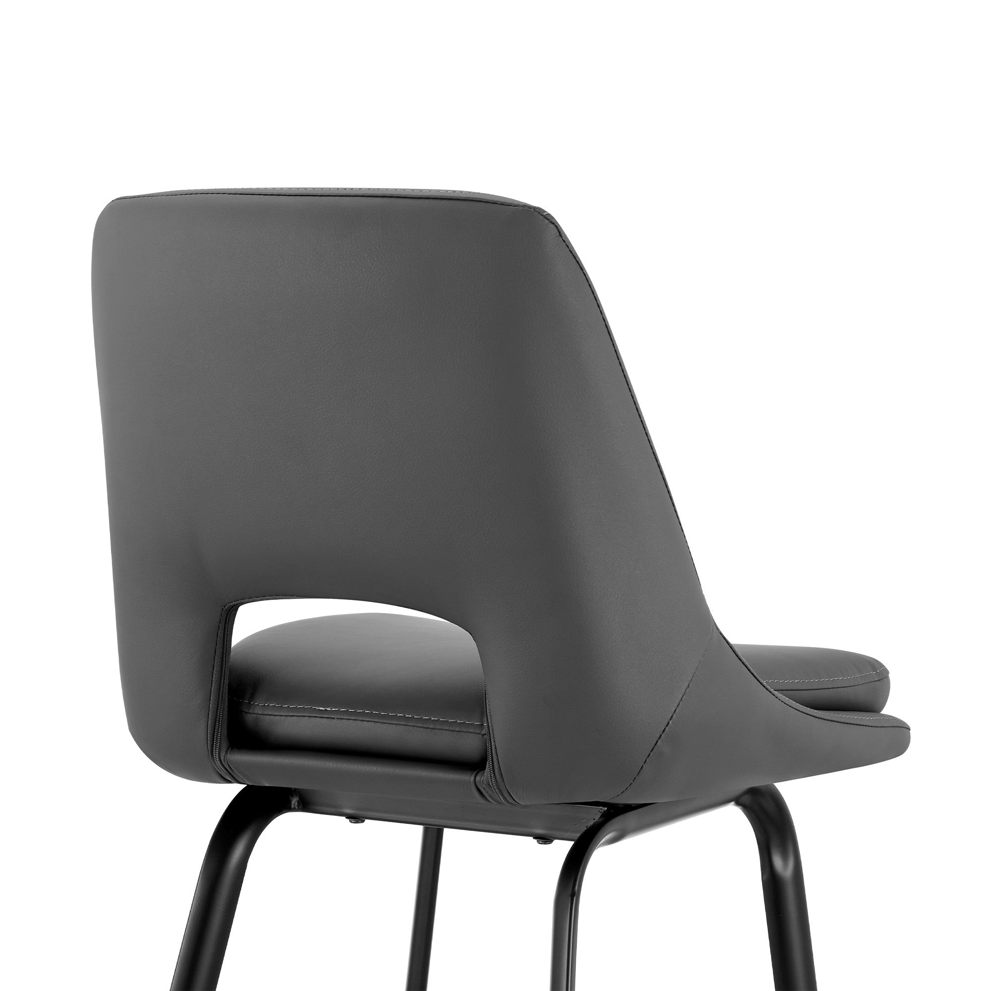 30 英寸優雅灰色人造皮革和黑色金屬無扶手旋轉吧凳