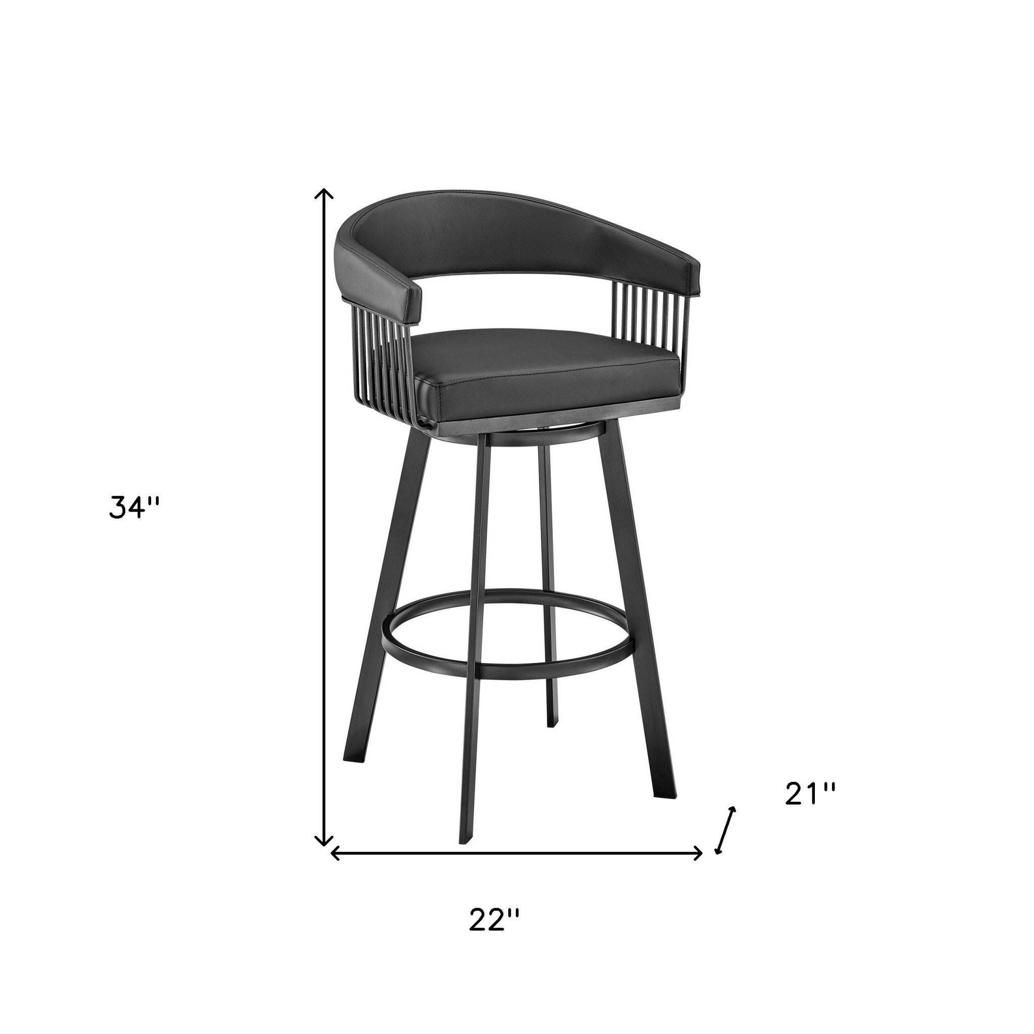 26" Mod Black Faux Leather Black Finish Swivel Bar Stool