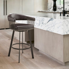 30 英寸現代巧克力色人造皮革爪哇棕色飾面旋轉吧凳