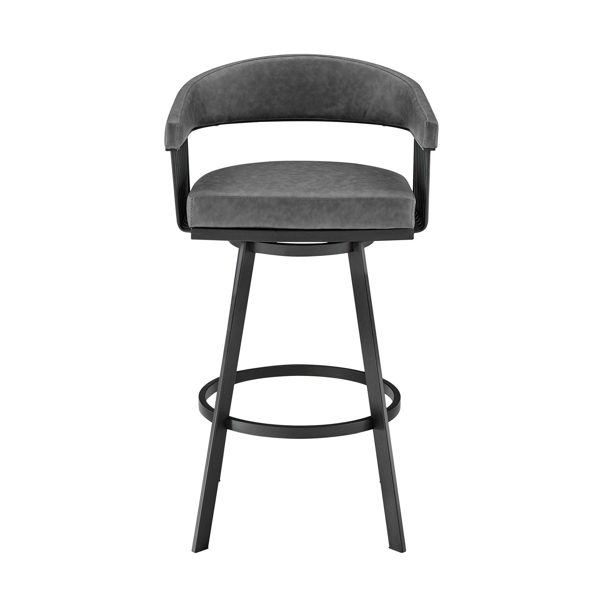 26" Mod Grey Faux Leather Black Finish Swivel Bar Stool