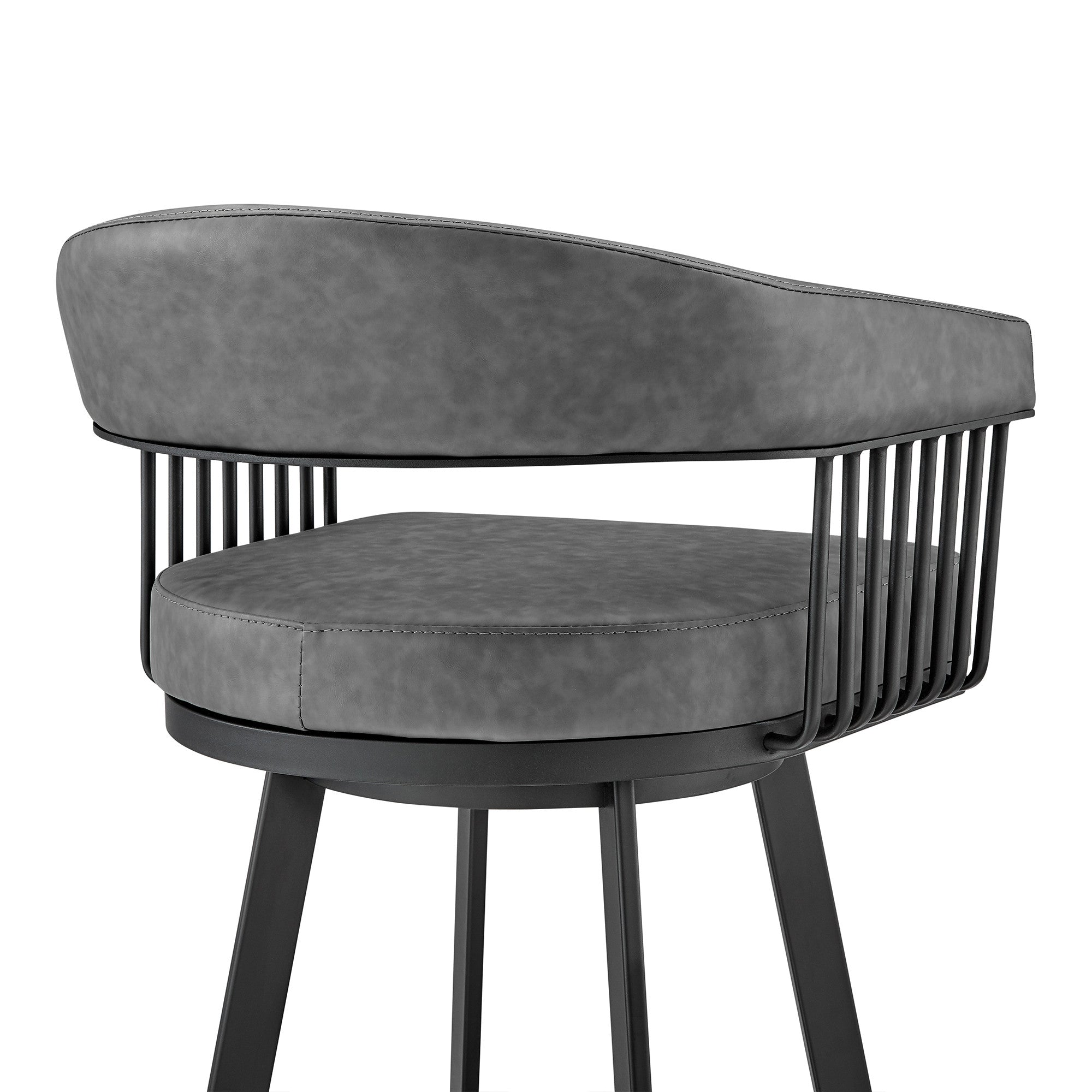 26" Mod Grey Faux Leather Black Finish Swivel Bar Stool