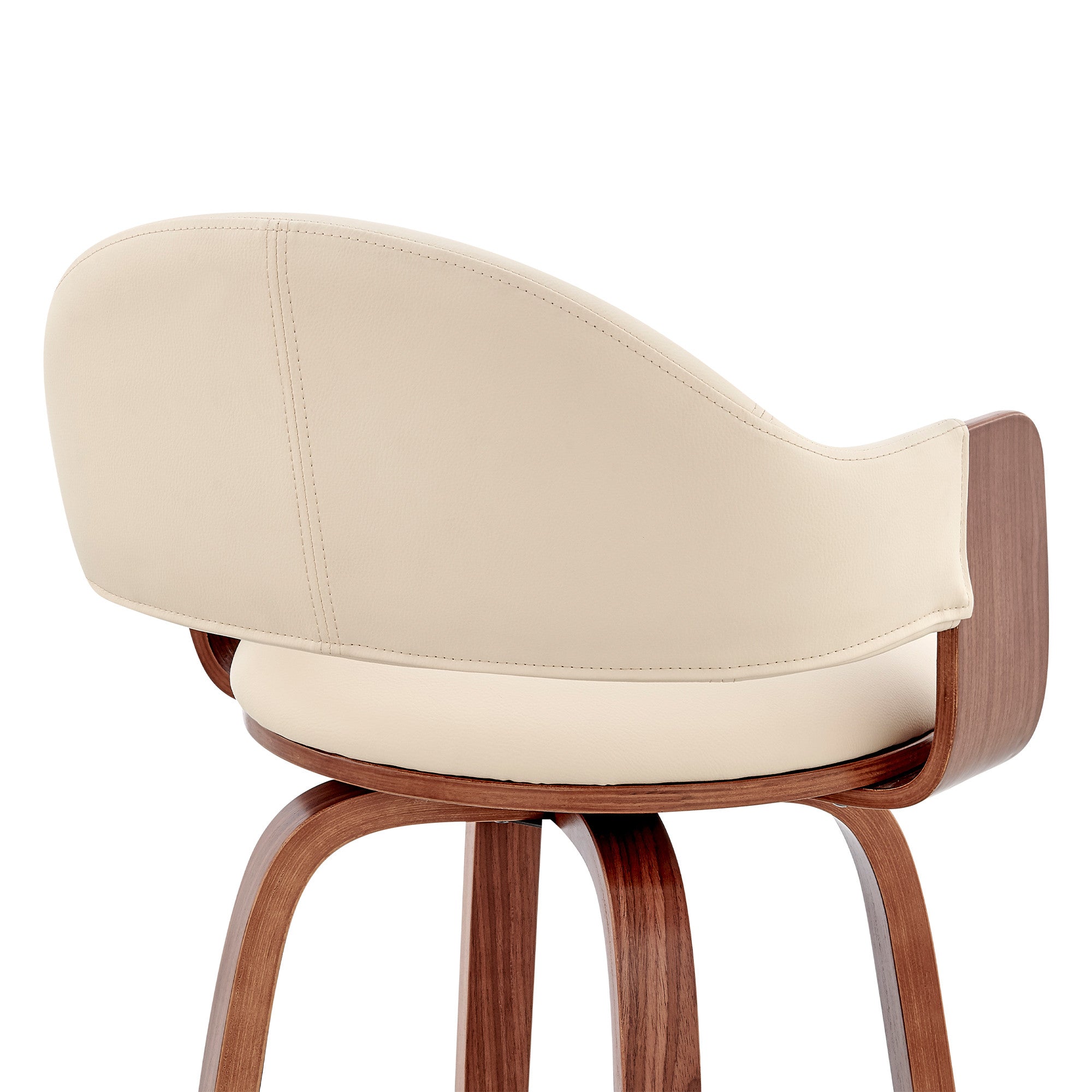 Rich Cream Faux Leather Walnut Wood Bar Stool 26"