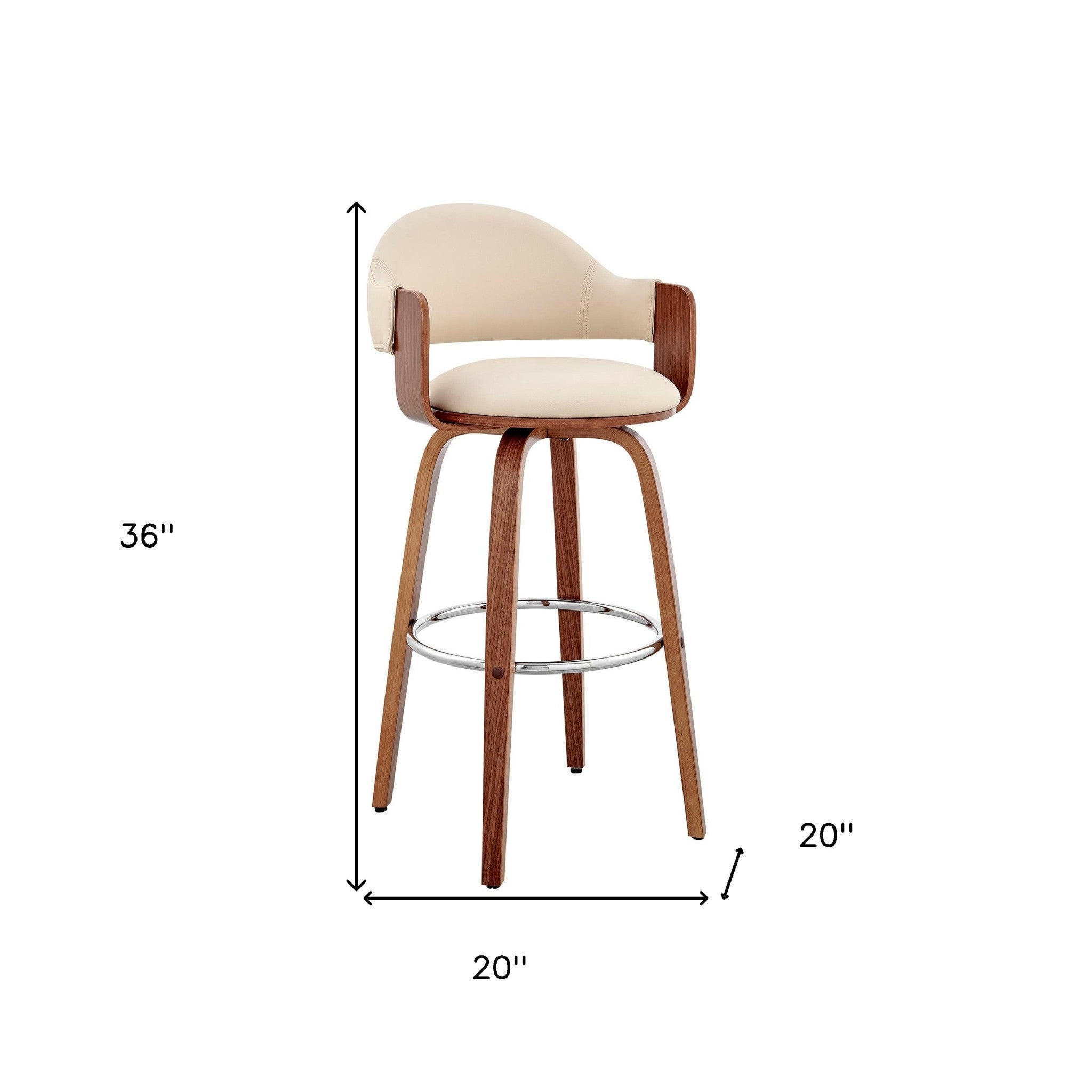 Rich Cream Faux Leather Walnut Wood Bar Stool 26"