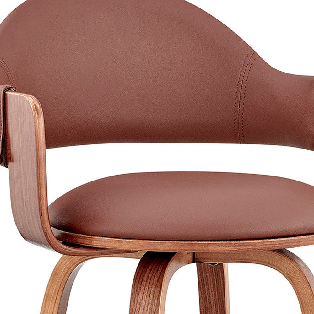 30" Rich Brown Faux Leather Walnut Wood Bar Stool