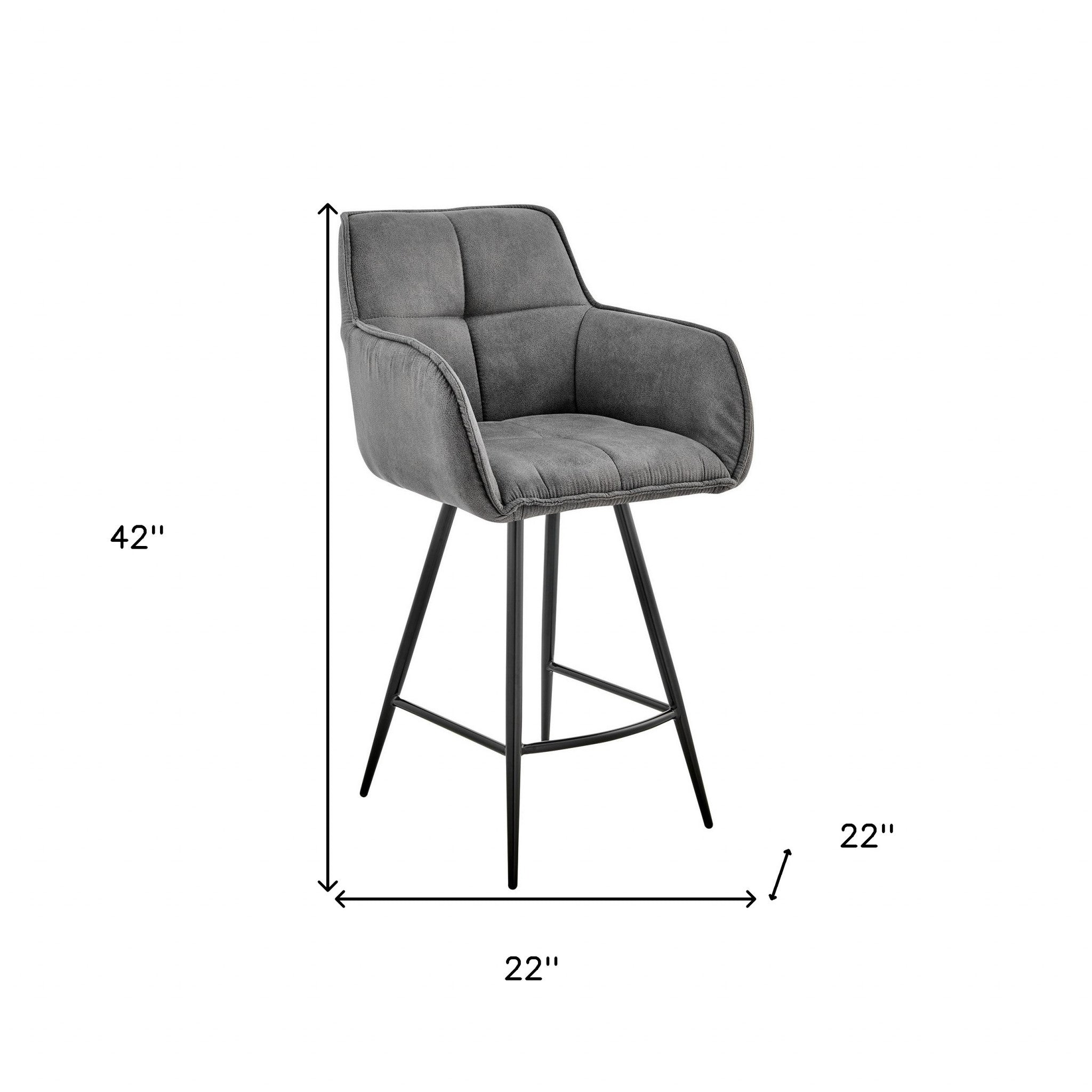 42" Charcoal Gray Microfiber Iron Bar Height Chair