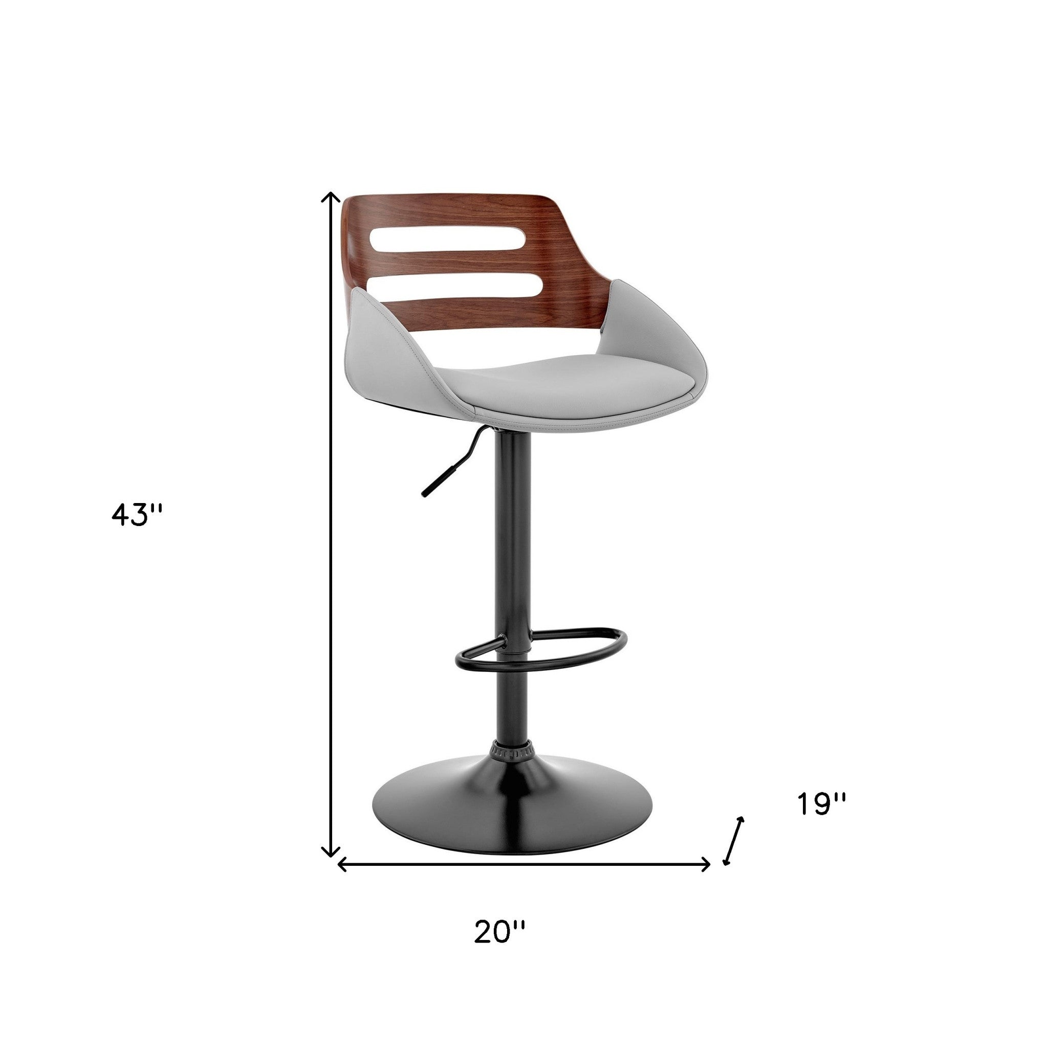 Gray Faux Leather and Walnut Wood Adjustable Bar Stool