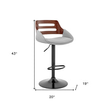 Gray Faux Leather and Walnut Wood Adjustable Bar Stool