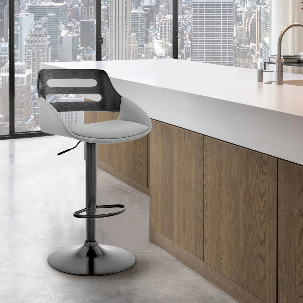 43" Gray And Black Iron Swivel Low Back Adjustable Height Bar Chair With Footrest