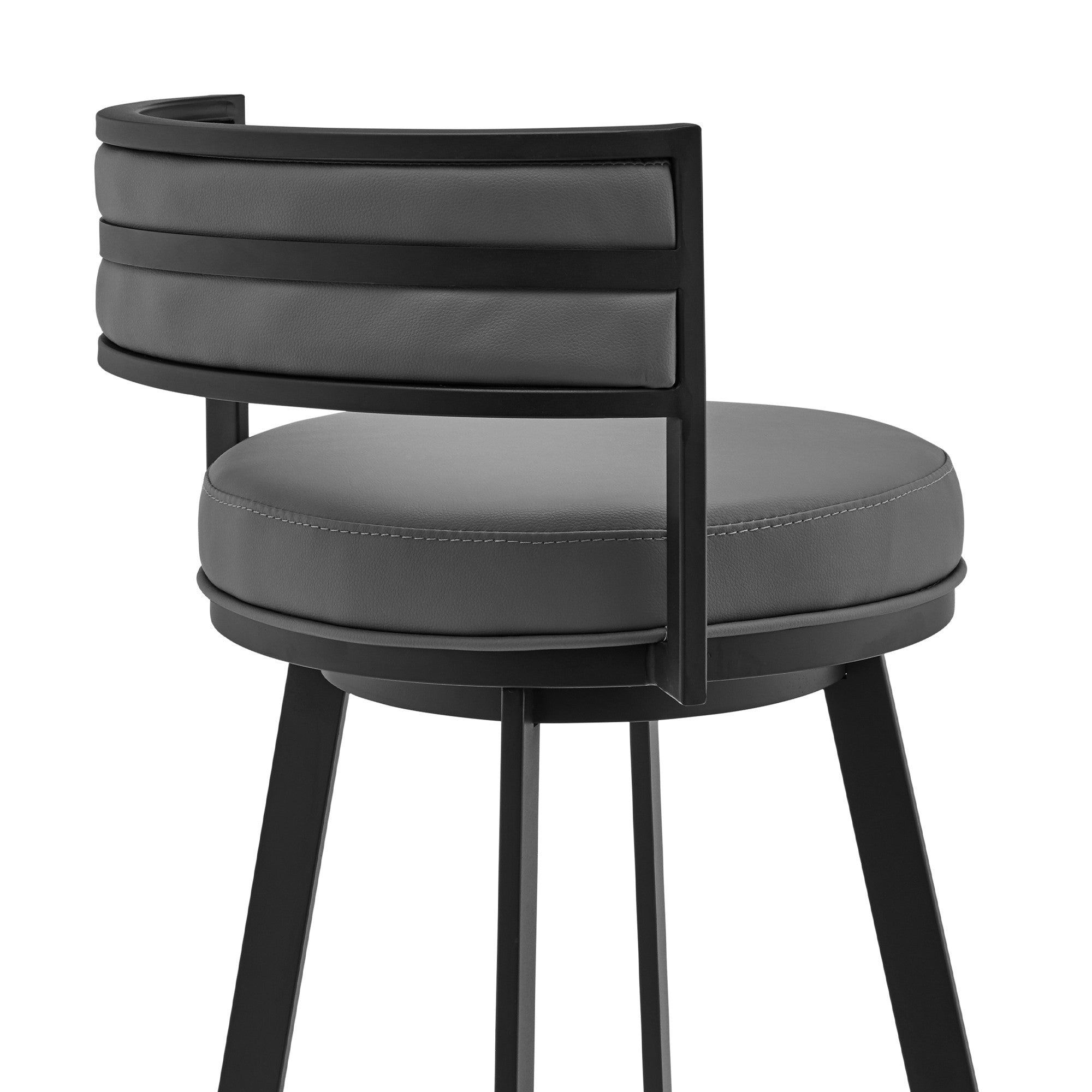 38" Gray Faux Leather Swivel Low Back Bar Height Chair