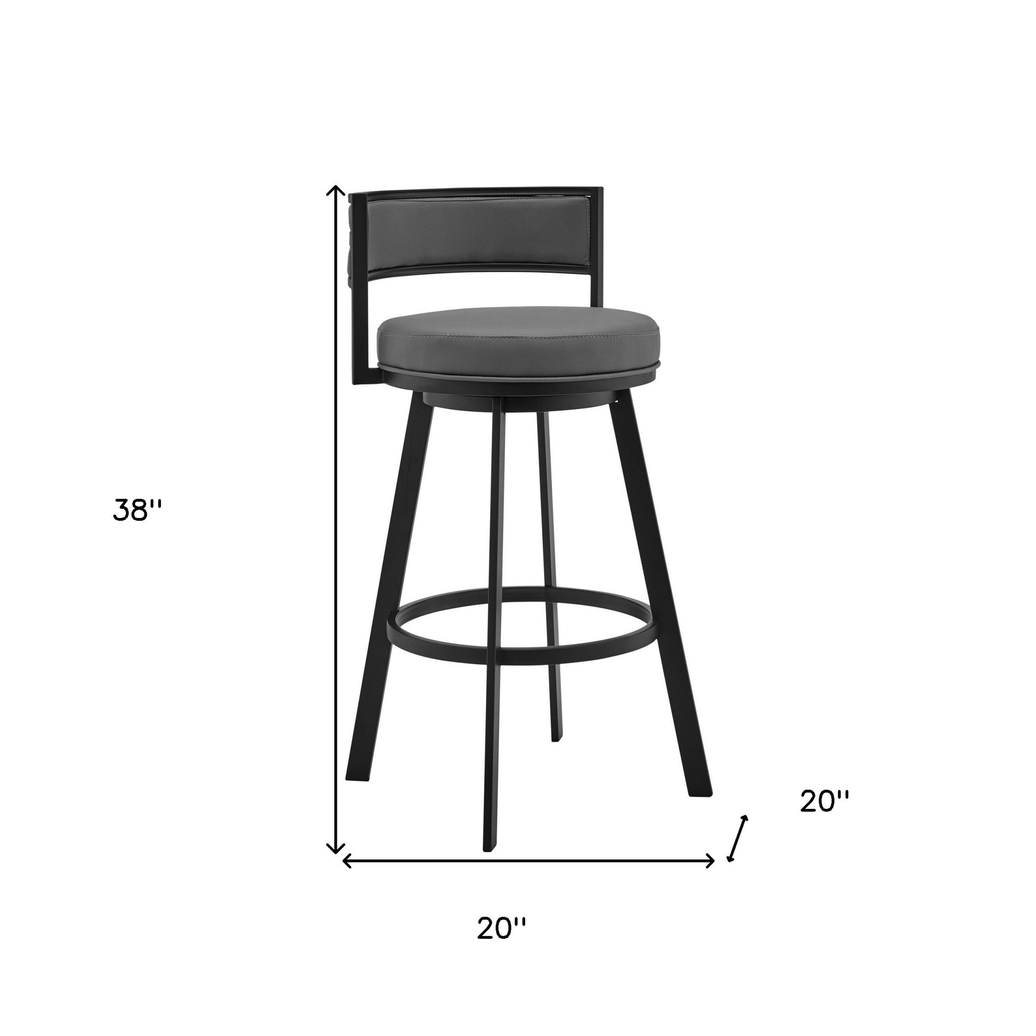 38" Gray Faux Leather Swivel Low Back Bar Height Chair