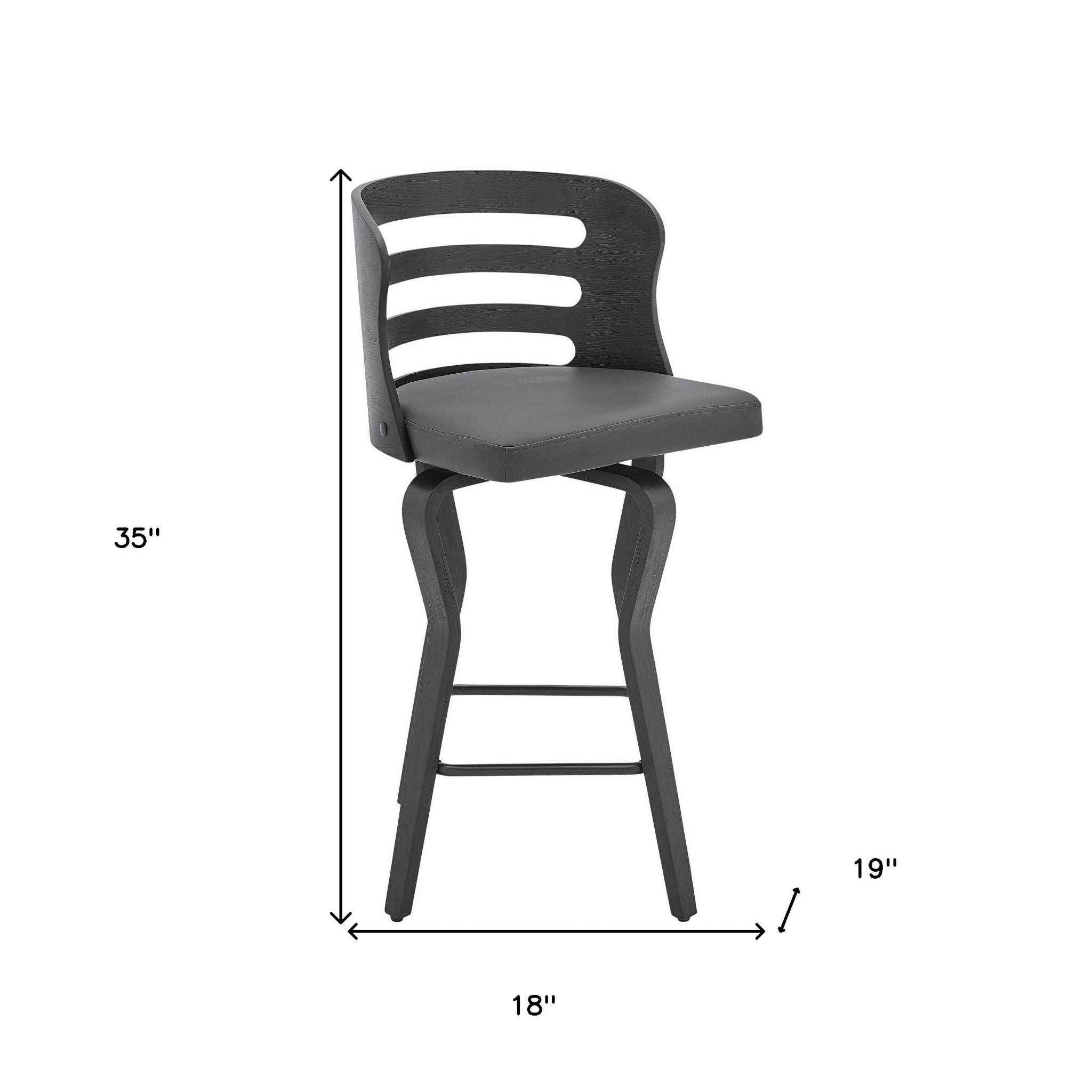 35" Gray Faux Leather And Iron Swivel Counter Height Bar Chair