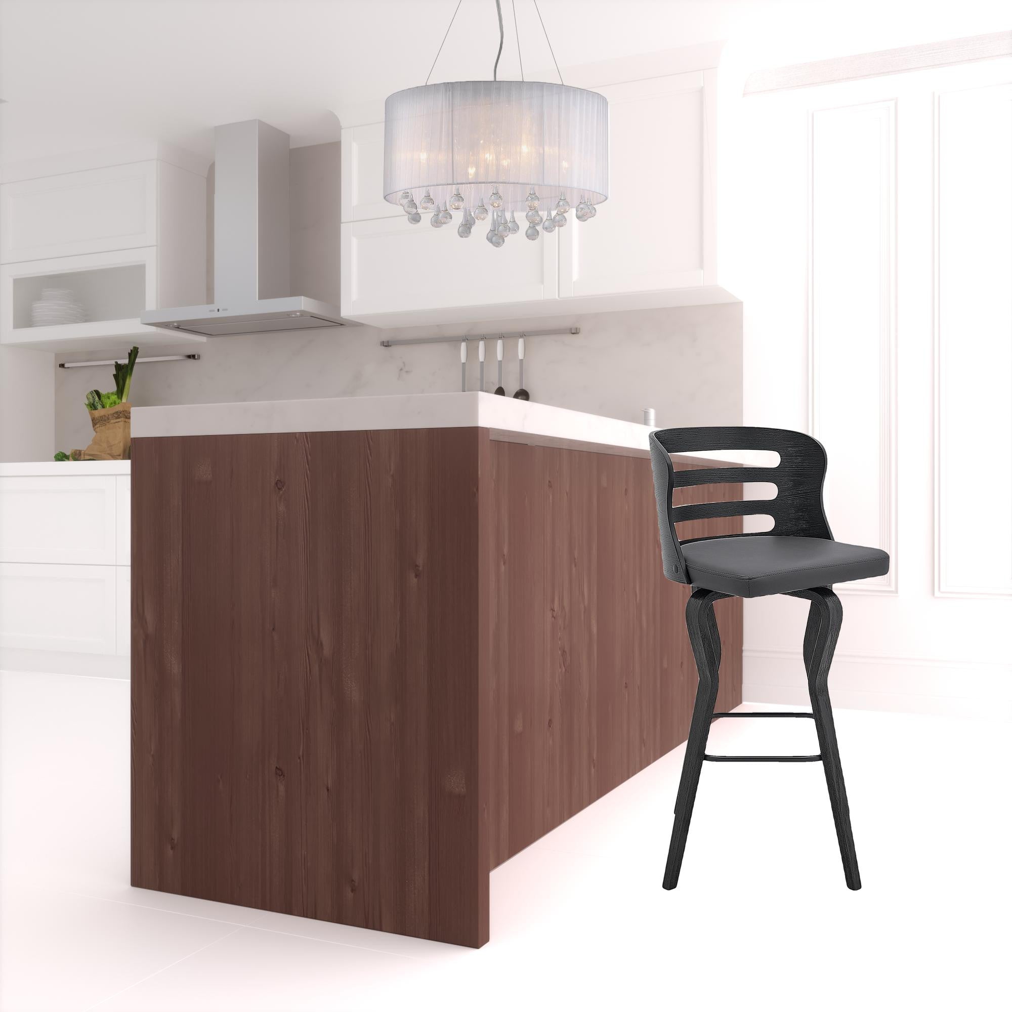 39" Matte Black And Gray Bar Height Swivel Full Back Bar Chair