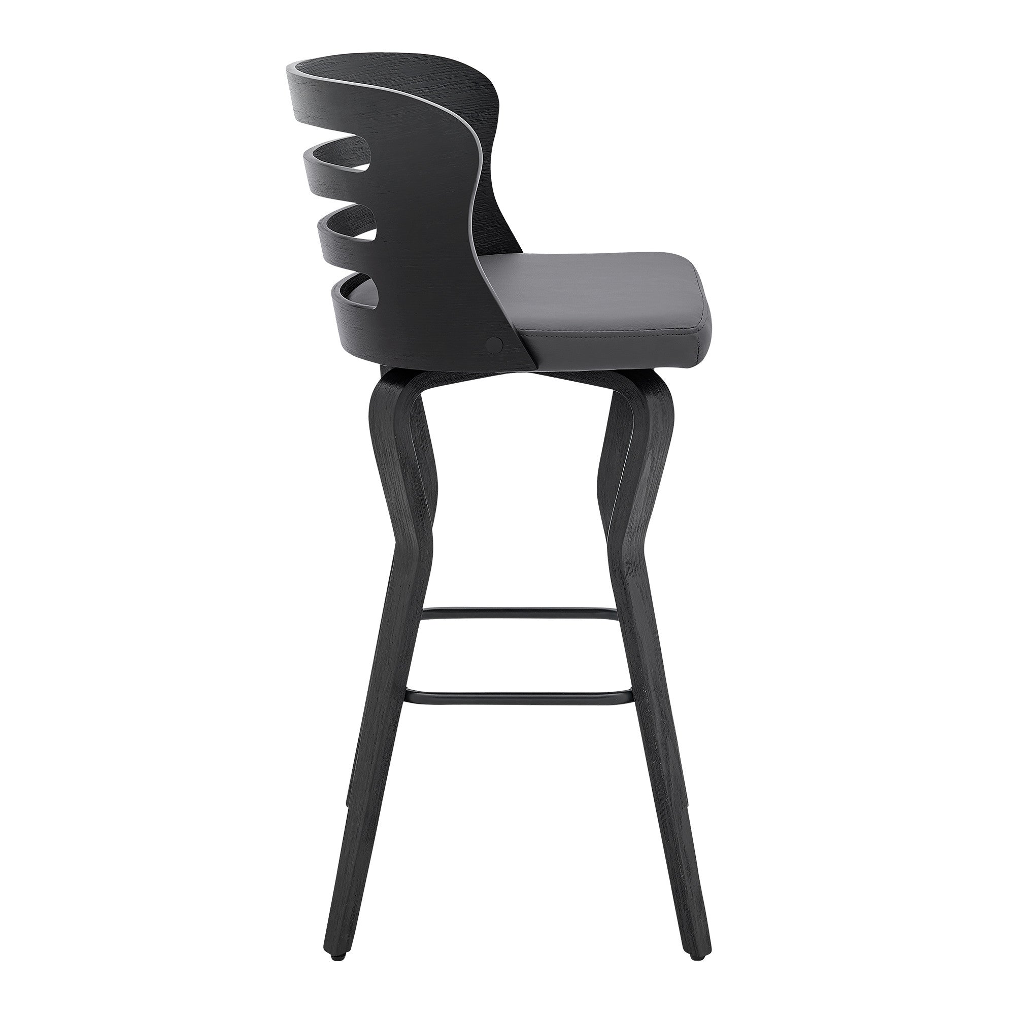 39" Matte Black And Gray Bar Height Swivel Full Back Bar Chair