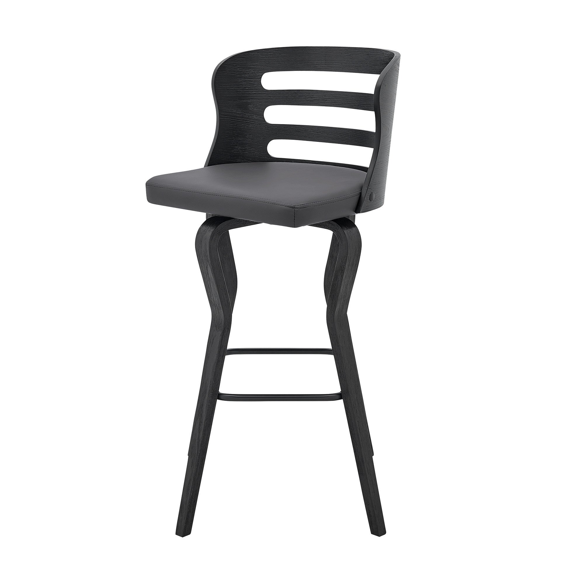 39" Matte Black And Gray Bar Height Swivel Full Back Bar Chair