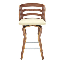 Cream Faux Leather And Wood Swivel Counter Height Bar Chair 35