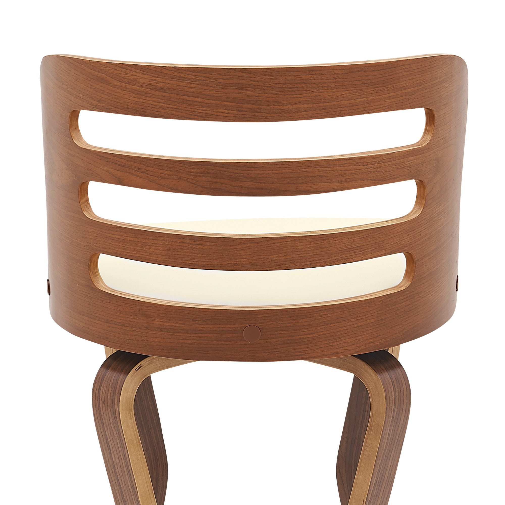 Cream Faux Leather And Wood Swivel Counter Height Bar Chair 35"