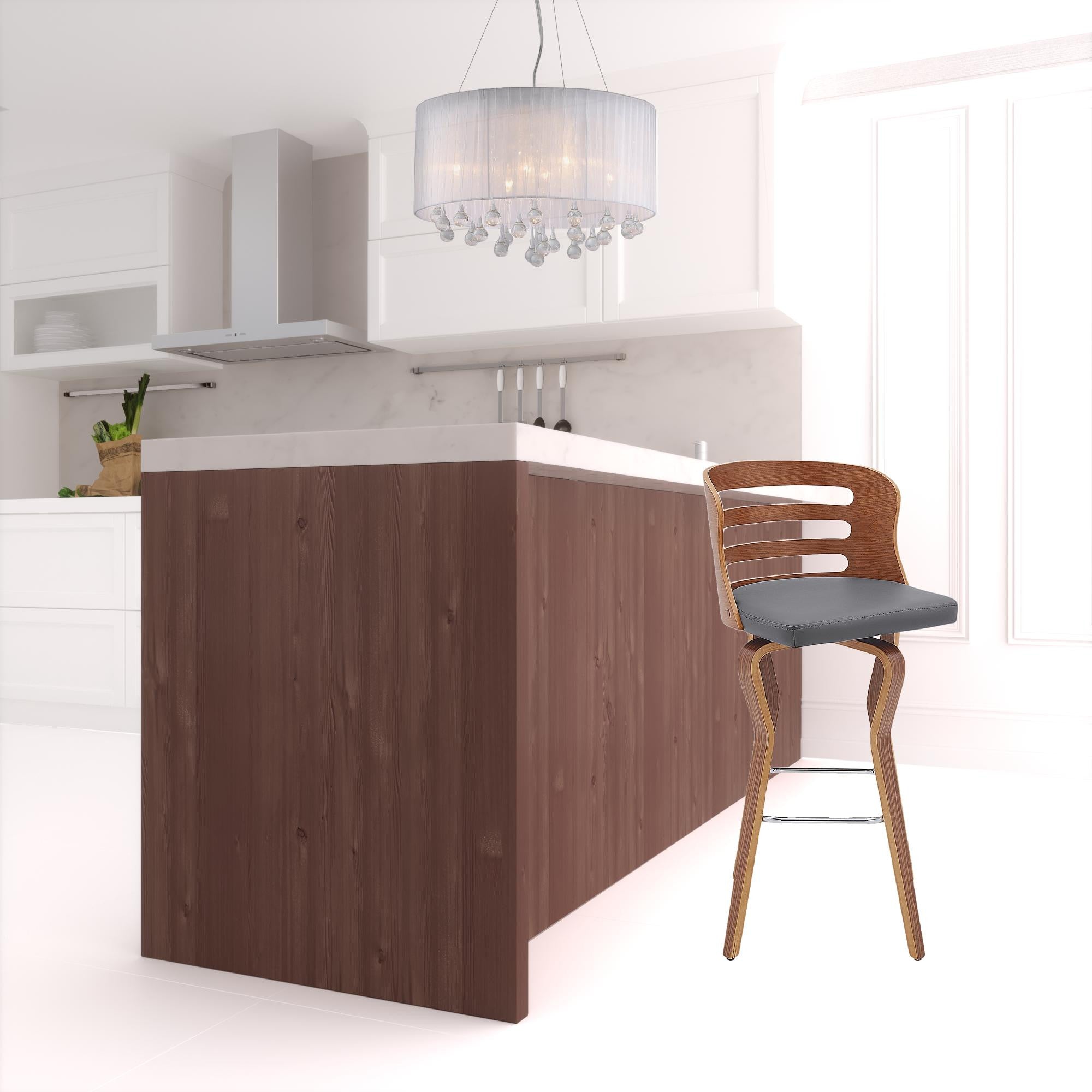 39" Walnut And Gray Bar Height Swivel Full Back Bar Chair