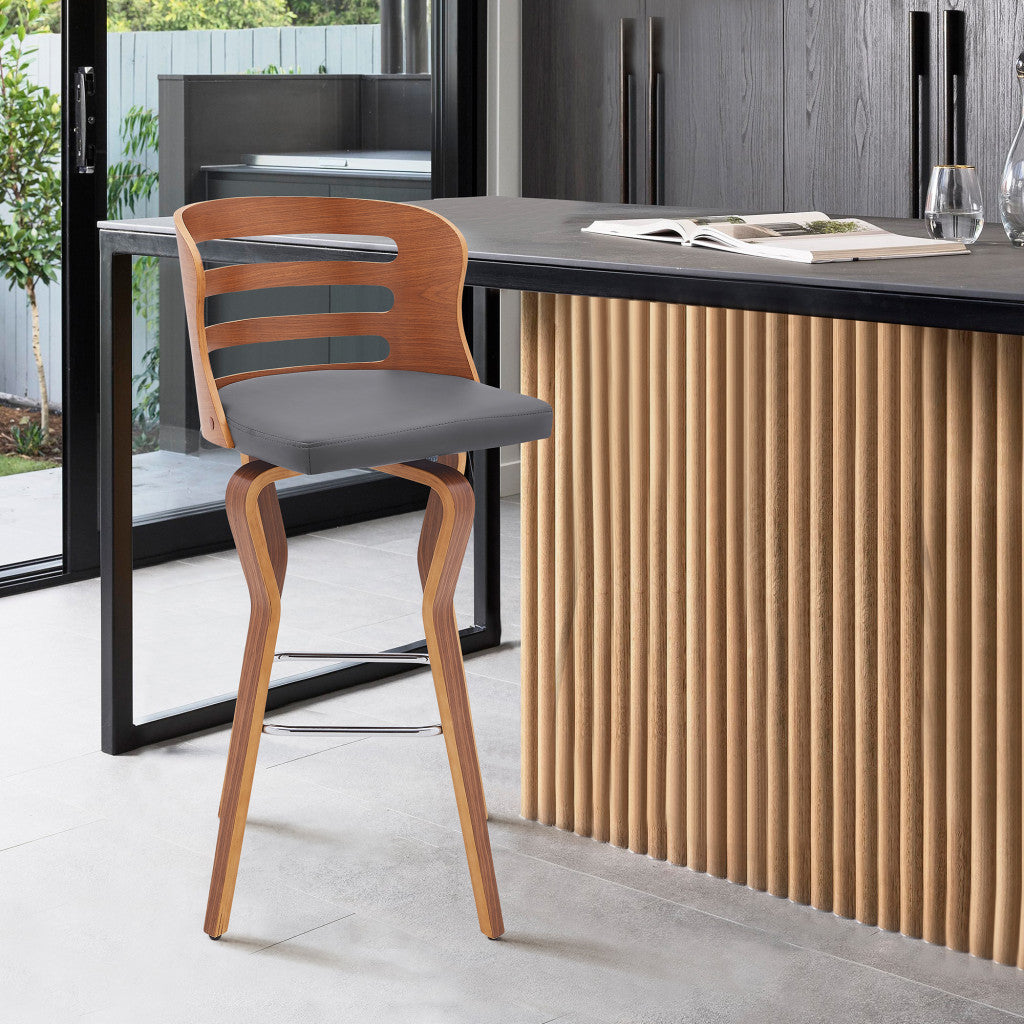 39" Walnut And Gray Bar Height Swivel Full Back Bar Chair