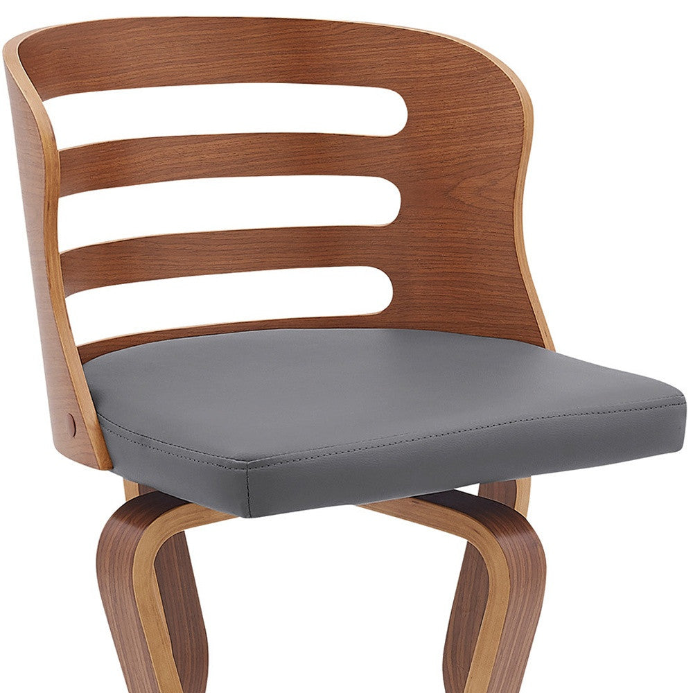 39" Walnut And Gray Bar Height Swivel Full Back Bar Chair