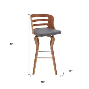 39" Walnut And Gray Bar Height Swivel Full Back Bar Chair