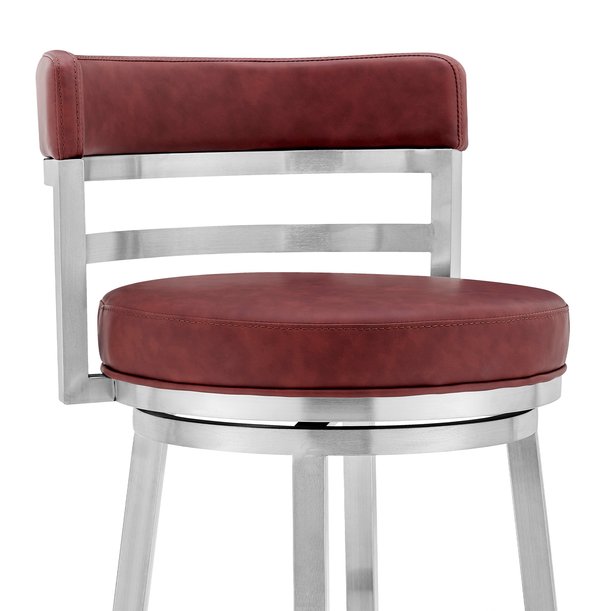36" Red And Silver Faux Leather And Iron Swivel Low Back Counter Height Bar Chair With Footrest