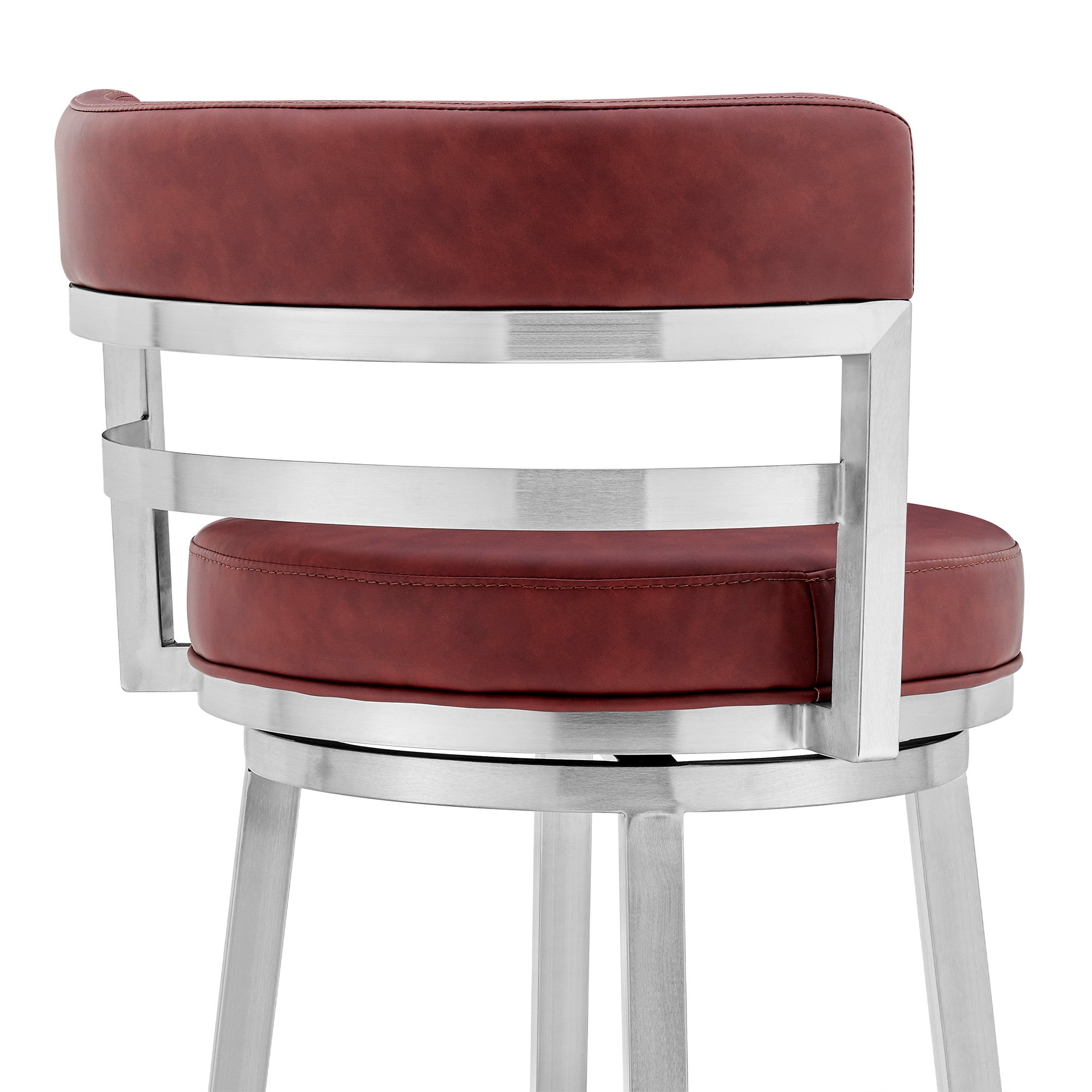 36" Red And Silver Faux Leather And Iron Swivel Low Back Counter Height Bar Chair With Footrest