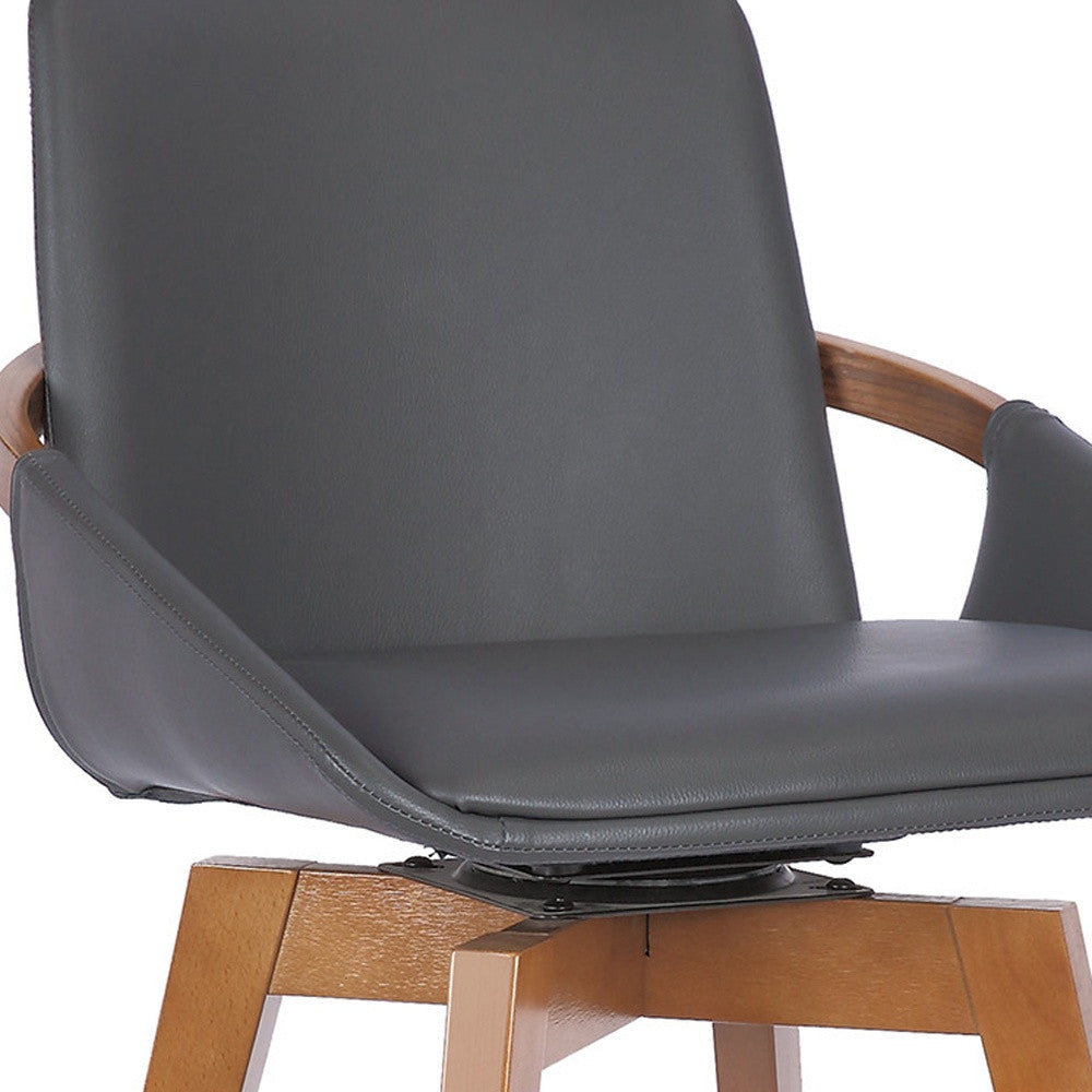 26" Luxurious Grey Faux and Walnut Wood Swivel Bar Stool
