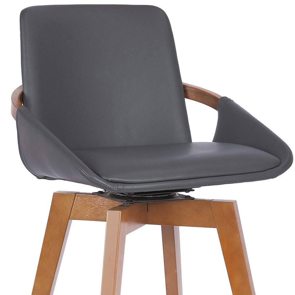 26" Luxurious Grey Faux and Walnut Wood Swivel Bar Stool