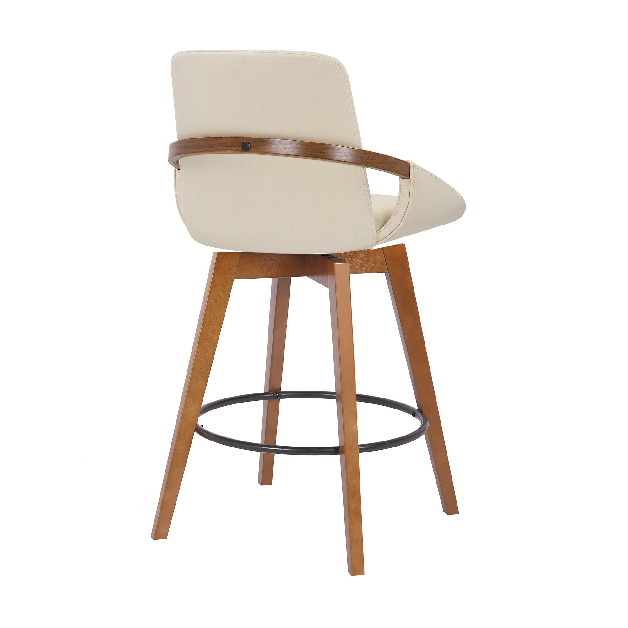 26" Luxurious Cream and Walnut Faux Leather Swivel Bar Stool