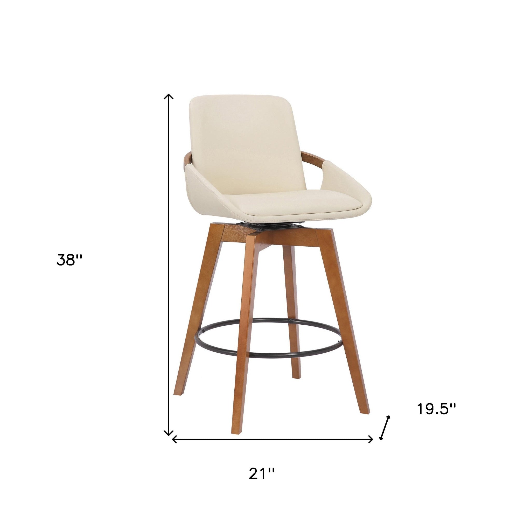 26" Luxurious Cream and Walnut Faux Leather Swivel Bar Stool